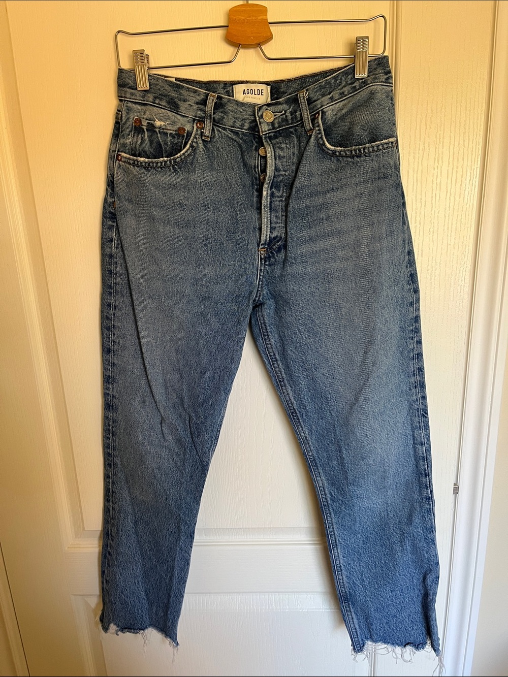 Agolde Riley Crop Mid Blue Relaxed Straight Jeans